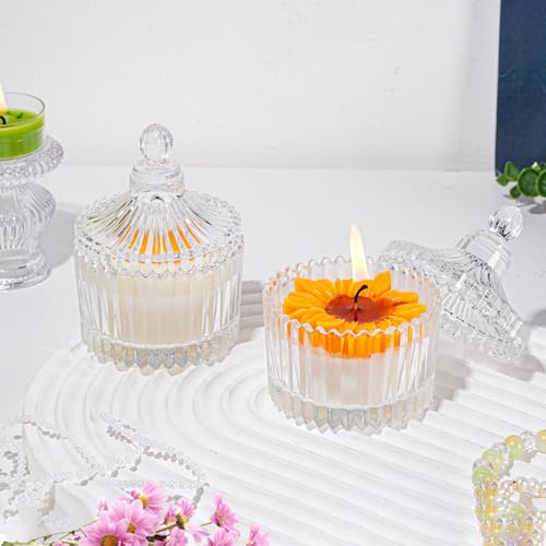 Sungmor 2 Pack Sunflower Decorative Scented Candles, Natural Soy Wax Bougie in Glass Jar, Luxury Glass Jar Candles for Home Decor, Mother Day Thanksgiving Gift