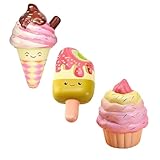 3 Pcs Slow Rising Squishies Set, Interesting Foam Squishy toys Food Toys Ice Cream Shapes For Stress Relief, Cake Cone Bar, Office Desk Decor Toy (Random Color)