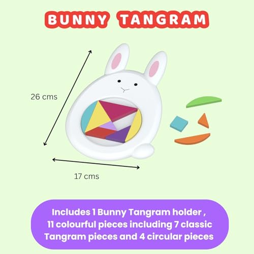 Image of 11 Piece Tangram Puzzle for Kids Aged 3-10 Years - Educational STEM & Brain Teaser Toy | Montessori Shape Puzzle with 7 Classic + 4 Curved Pieces | Build 50+ Animals & Objects
