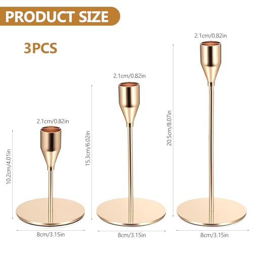 Set of 3 Gold Candle Holders, Candle Sticks Holder, 4/6/8 inch Tall Metal Candlestick Holders for Taper Candles(0.82"), for Home Wedding Party Tabletop Decor Living Room Dinner Decoration(Gold) - Cosy Home Interiors Set of 3 Gold Candle Holders, Candle Sticks Holder, 4/6/8 inch Tall Metal Candlestick Holders for Taper Candles(0.82"), for Home Wedding Party Tabletop Decor Living Room Dinner Decoration(Gold) - Image 2
