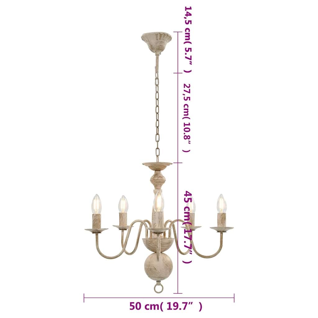 vidaXL Lámpara de Araña 5xE14 Bombillas Hogar Casa Decoración Iluminación Luz Mobiliario Habitación Diseño Estilo Blanco Antiguo