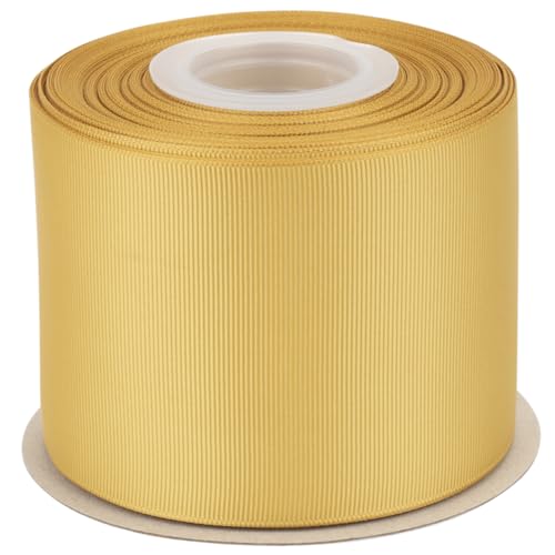 Tekdeere 3 inch Solid Gold Grosgrain Ribbon 25 Yards, Perfect for Gift Wrapping, Crafts, Bows Making, Sewing, Wreaths, Hair Accessories and Wedding Decoration