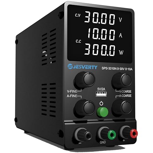 Jesverty DC Power Supply Variable, 30V 10A Adjustable Switching Regulated DC Bench Power Supply with High Precision 4-Digits LED Display, 5V/2A USB Port, Coarse and Fine Adjustments SPS-3010N