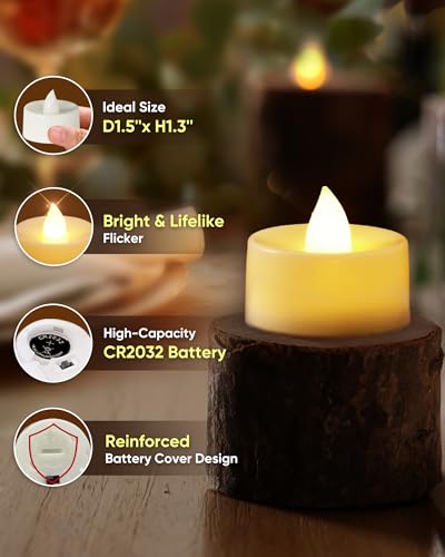 Image of Homemory Tea Lights with Timer Battery Operated, 6H Timer Auto On Daily, Flickering Flameless LED Votive Candles for Table Centerpieces, Lantern, Halloween, Christmas, Warm Lamp, No Remote, 24-Pack