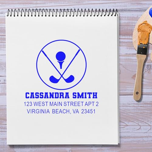 Image of Custom Sporty Crossed Sticks Slim Pre Inked Rubber Stamp - Custom Wording | Pocket Size Rubber Stamp. Choice of 5 ink colors. Artisan Rubber Stamp. Up to 50 characters per line. Slim travel body.