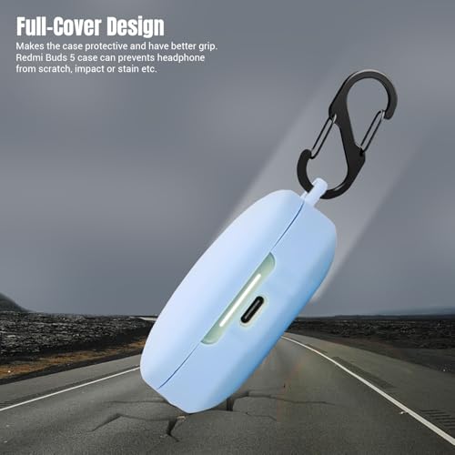 Image of LIRAMARK Silicone Cover Case with Carabiner Compatible with Redmi Buds 6 (Sky Blue)