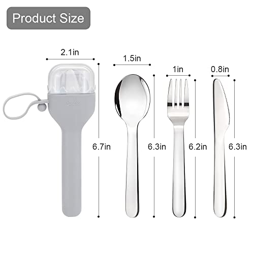 Sophico Travel Utensils Set For Camping And Kids Lunch Box, Stainless Steel Fork And Spoon, Knife Silverware Flatware Sets With Silicone Case - Portable & Leak-Proof, Dishwasher Safe (Grey, 1 Set) #TOP1