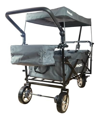FROSAL Bollerwagen faltbar Loki mit Dach & Bremse grau Handwagen klappbar Kinder Faltbollerwagen – Bild 5
