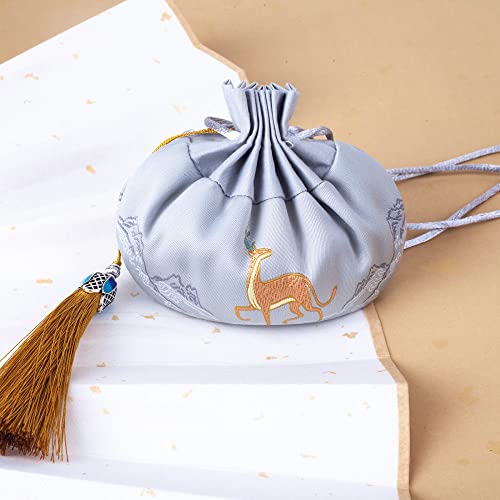 4 bolsas sachet bordadas con ciervo 3x5 pulg gris miniatura 1