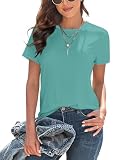 DUOEASE Camisetas Basicas Mujer Cuello Crew Mode Top Mujer Elegant Casual Manga Corta Azul Verde-L