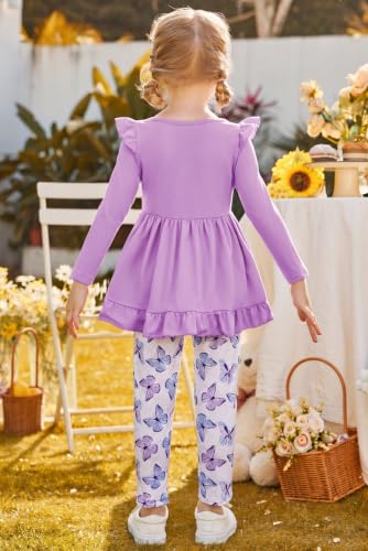 Image of Arshiner Toddler Girl Clothes Ruffle Trim Long Sleeve Pullover Top and Floral Print Leggings Fall Outfits Kids Clothing Sets