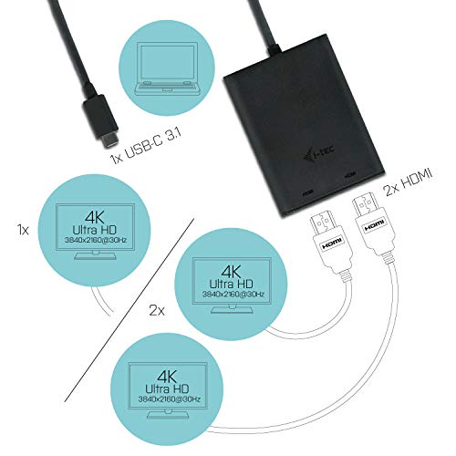 Adaptateur USB-C vers Dual HDMI 4K i-tec pour double écran Windows et MacOS