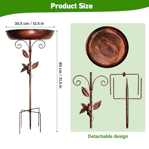 RNPKZ 80cm Vogeltränke Stehend, Vogelbad für Draußen Garten, Wassertränke für Vögel, Vogelbad Garten Stehend mit Stabiler 5-Zinken-Basis für Gartenund Rasen, Winterfeste Vogeltränke (Antike Bronze)
