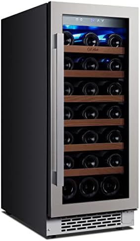 Ca'Lefort 15'' Wine Cooler Refrigerator - 33 Bottle Wine Fridge Single Zone with Modern Touch Intelligent Digital 40°-65°F Low Noise, Built in or Freestanding Wine Cooler for Home and Kitchen