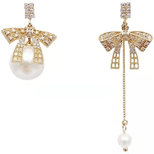 Boucles d'oreilles asymétriques perles nœud pour femme bijoux fantaisie chic