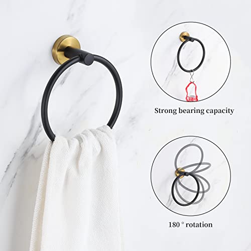 Hinmood Bathroom Hardware Set Black and Gold，Towel Bar Set Including 2pcs 16inch Towel Bars, 2pcs Toilet Paper Holders, 2pcs Towel Rings and 4pcs Robe Towel Hooks by Hinmood - Used condition - Image 5