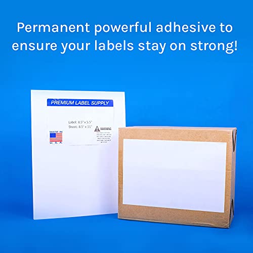 Premium Label Supply White Sticker Half Sheet Labels – 8.5" X 5.5" – Laser/Inkjet Compatible – (2 Labels/Sheet), 300 Sheets - 600 Total Adhesive Labels #TOP4