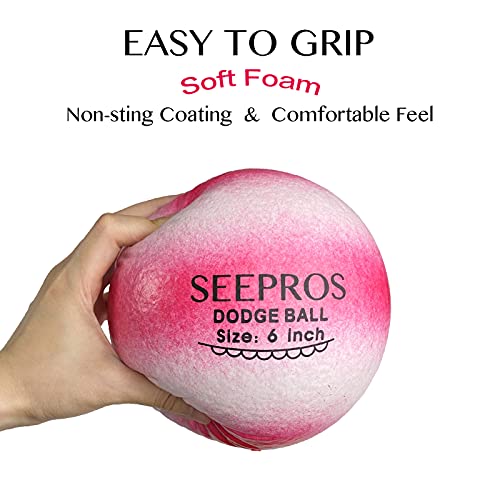 Seepros Foam Dodgeball Set Gator Balls - Soft Skin, Low Bounce, Neon Color, Set Of 6 With Mesh Storage Bag For Kids And Adults 6 Inch #TOP1