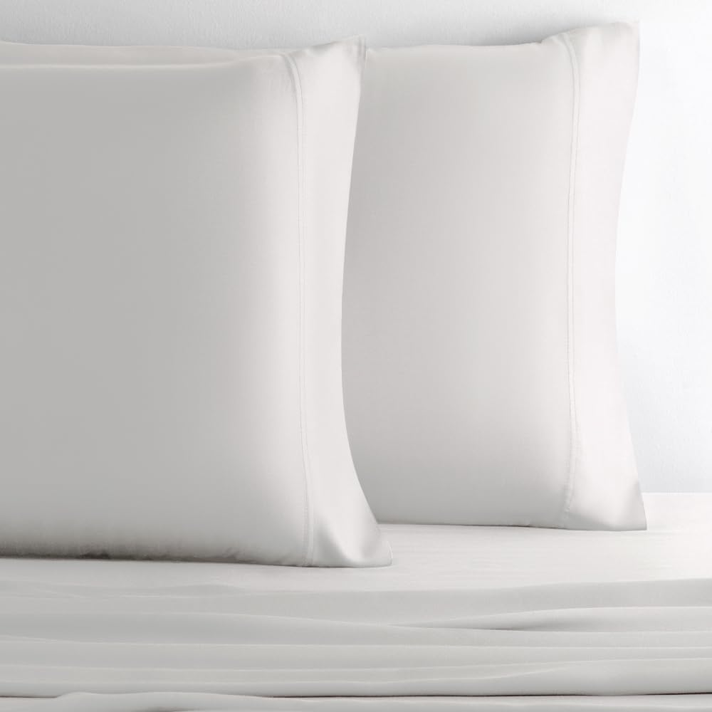 Cariloha Retreat 2-Piece Sateen Pillowcase Set | White |Standard | Lyocell Material | Allergy & Odor Resistant, Breathable, and Extra Soft | Cooling for Hot Sleepers | Corner Bands