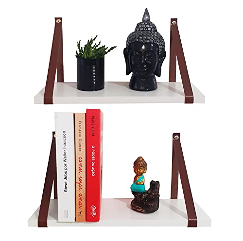 Kit 2 prateleiras com alças de couro