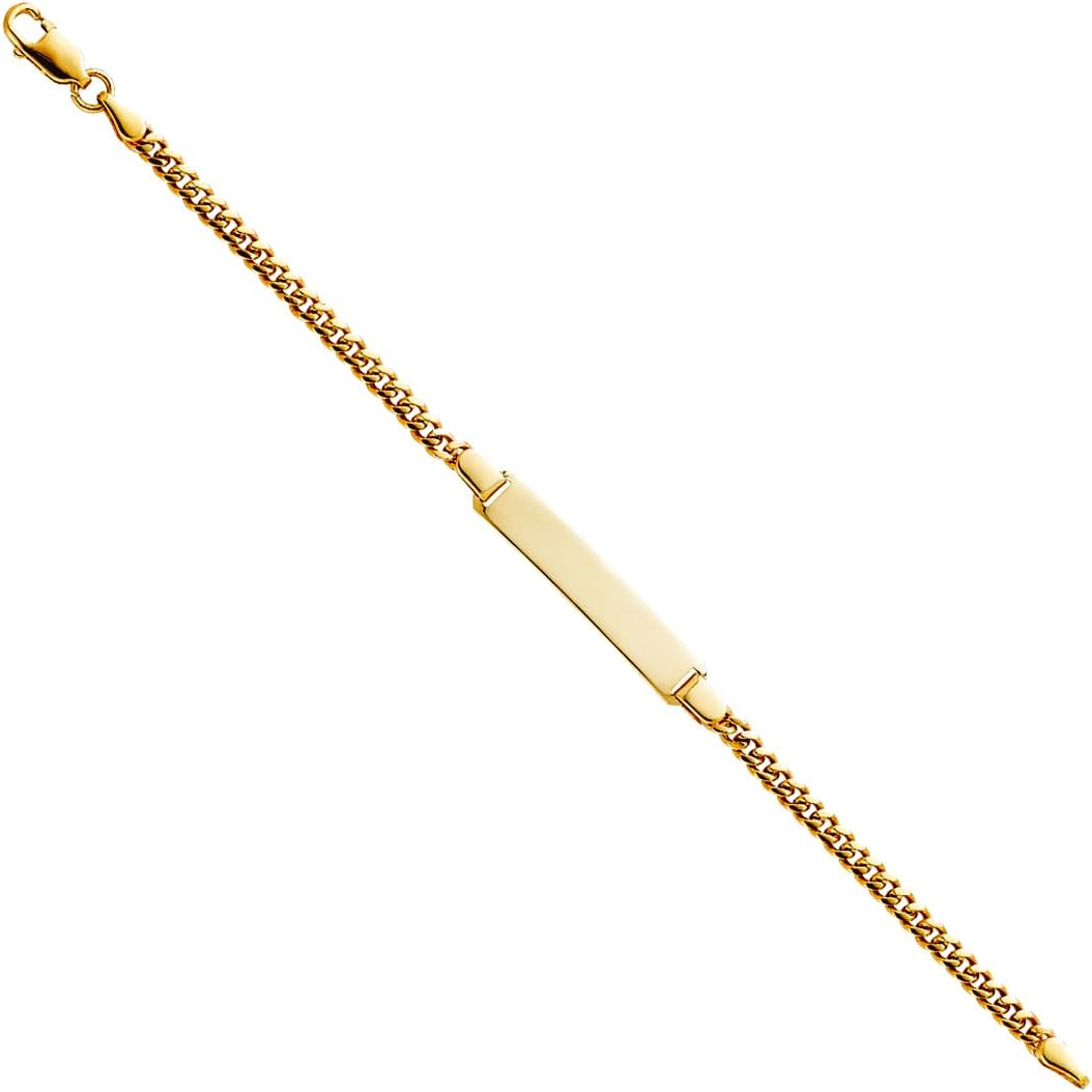 JewelryWeb 14k Yellow Gold Comfort Curb Plain ID Bracelet Identification Bracelet for Women