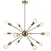 Produktbild OYIPRO Sputnik Kronleuchter,Pendelleuchte 12-Flammig, Einstellbare Höhe 3x25cm, Hängelampe Modern, Messing Gold Licht Metall für Esszimmer, Wohnzimmer, Schlafzimmer, Küche, Restaurant