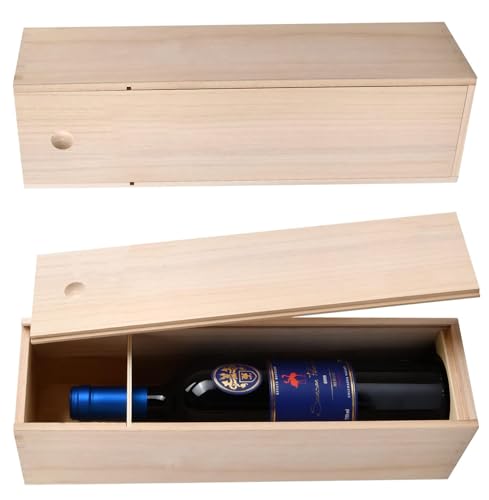 Elitecran Caja de Madera para Vino, Estuche Caja de Regalo para Botellas de Vino con Tapa Corredera, Caja de Almacenamiento de Embalaje de Vino para Bodas Cumpleaños Fiesta Casa Nueva Aniversario