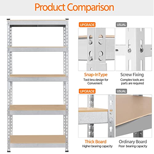 Topeakmart 5-Tier Utility Shelves, Metal Storage Shelves Garage Shelving Unit Adjustable Garage Storage Shelves Storage Racks Heavy Duty Shed Shelving- Silver, 27.5 X 12 X 60 Inch #TOP3