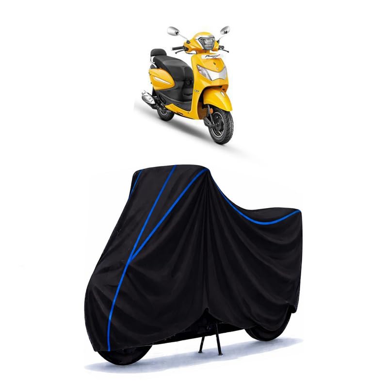 Image of Scooty Cover Water Resistant for Pleasure Plus Platinum | Universal Scooter & Bike Cover | Heavy Duty UV Dust, Rain & Scratch Protection Weather Indoor Outdoor | Black with Blue Piping