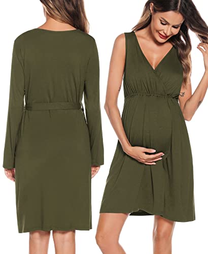 Image of SWOMOG Women Maternity Nursing Gown and Robe Set 3 in 1 Labor Delivery Nursing Nightgown for Breastfeeding Hospital Bathrobe