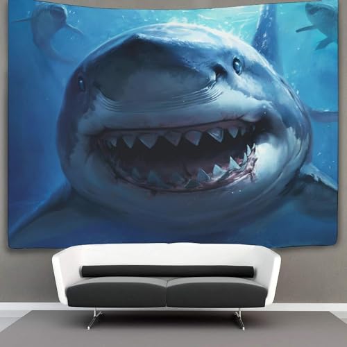 Tapisserie murale requin 3D 180x230 cm en tissu grand format