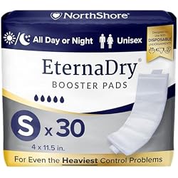NorthShore EternaDry Booster Pads with Adhesive, Small, 30 Count | Diaper Doublers for Men and Women, Extended Leak Protection, Overnight Heavy Bladder Leaks, Minimize Changes, 4x11.5 in.