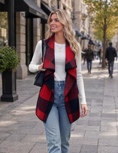 Zeagoo Red Plaid Vest for Women Sleeveless Long Jackets Flannel Work Coats - image 5