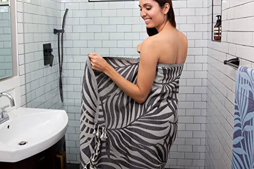 Infusezen Fern Leaf Thin Turkish Towel, Stylish And Lightweight Peshtemal, Sandless Beach Towel, Absorbent Bath Towel, 100% Cotton Fouta, Quick Dry Hammam, – Large 66” X 36” (Black) #TOP4
