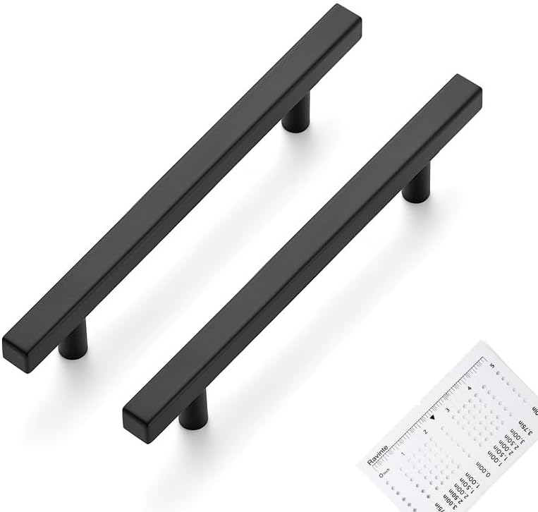 Ravinte 30 Pack Matte Black Cabinet Pulls 5 inch Black Cabinet Handles Kitchen Pulls for Cabinets with Mounting Template 7-3/8 inch Overall Length