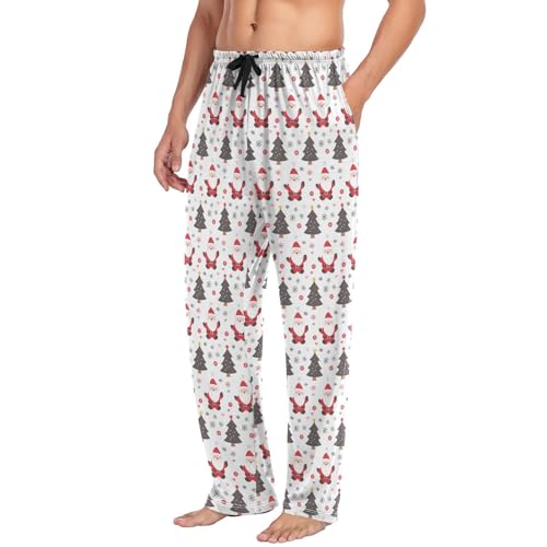 Mens Pajama Pants Santa Claus Christmas Tree Soft Lounge Sleep Pj Bottoms with Drawstring Pockets4