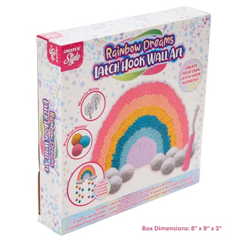 Image of Innovative Designs Create N' Style DIY Rainbow Latch Hook Kit, Girls Arts & Crafts Set, Fun Craft Activity Kit for Kids Age 6+