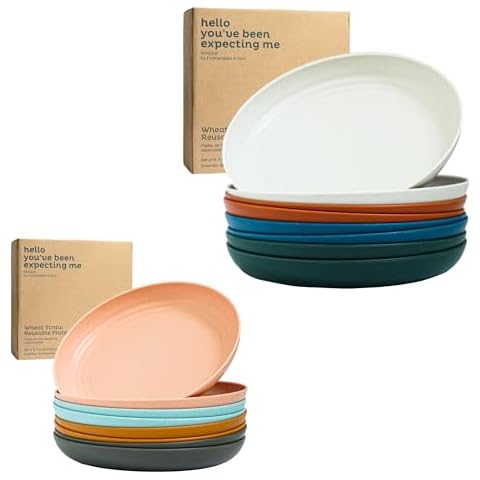 Nook Theory Deep Dinner Plates Set of 8 - Wheat Straw Plates, Alternative for Plastic Plates, Microwavable, Dishwasher Safe, Unbreakable Dinnerware, Reusable Dinner Plates (Urban 10" and Oasis 9") Cover