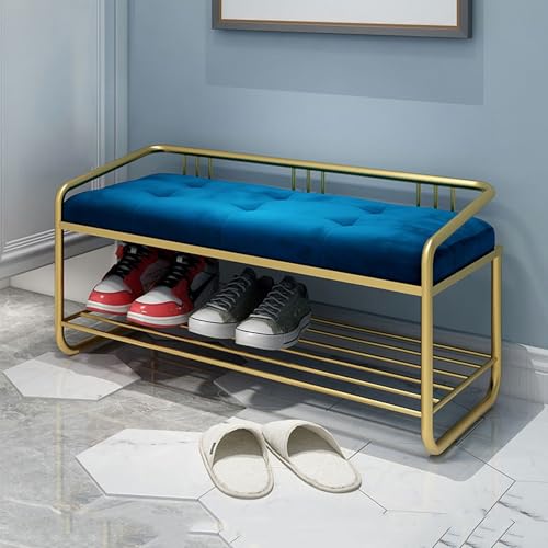 Banc de rangement à chaussures luxe en velours et structure métal