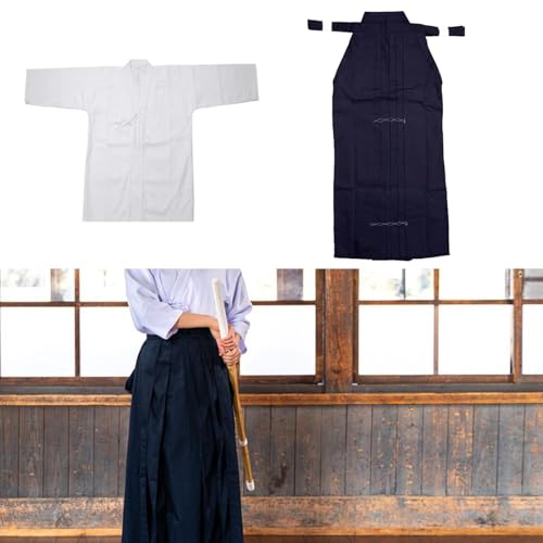 Ensemble Kendo en polyester résistant avec hakama bleu et veste kimono - 3