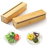 Lanties 2 Pcs Foil and Plastic Wrap Organizer Plastic Wrap Dispenser Bamboo Wood Wrap Dispenser with Cutter Roll Organizer Holder Plastic Wrap Aluminum Foil and Wax Paper Dispenser for Kitchen