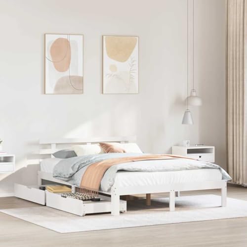 vidaXL Estructura de Cama con cajones Madera de Pino Blanca 135x190 cm