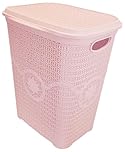 Best House | Plastic Laundry Basket | PINK | 65 Litres | Large | Knitted/Rattan Style | Laundry Storage Basket with Lid | Clothes Storage Washing Bin Basket Hamper for Bathroom Bedroom (Pack of 1)