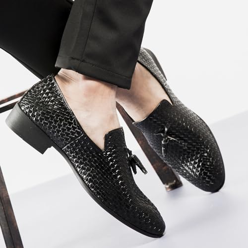 Men's Woven Tassel Loafers Round Toe Casual Leather Shoes Fashion Slip On Walking Dress Shoes for Men4