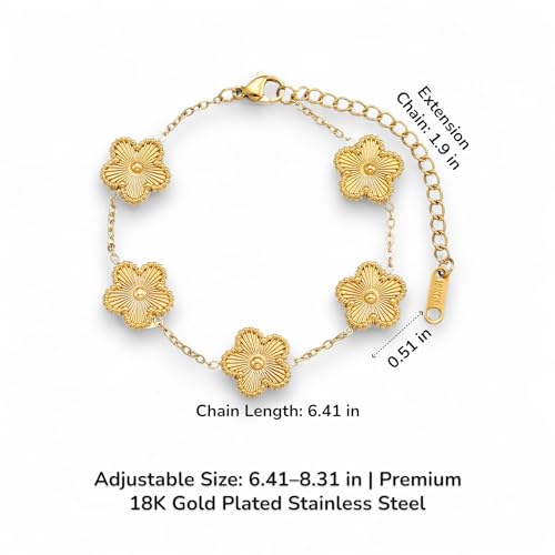 18K Gold Plated Clover Bracelet and Bangle Set for Women | Lucky Bracelet Flower Link Adjustable Chain & Crystal Cuff | Jewelry Gift Set For Woman4