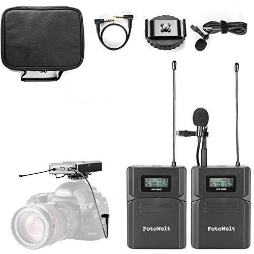 Pixel UHF Micrófono Lavalier Inalámbrico con Tiempo Real Monitor para cámara réflex Digital, videocámara, iOS Smartphone Tablet GoPro (MK-7)