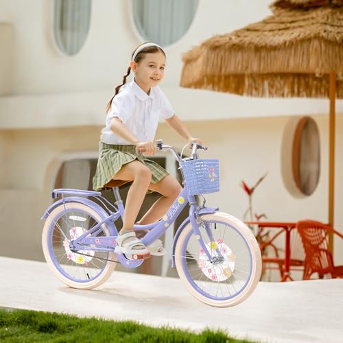 Image of Girls Bike with Basket for Toddlers and Kids Aged 3-14 Years Old, 12 14 16 18 Inch with Training Wheels & Doll Seat, 20 Inch with Kickstand & Rear Rack, Princess Style Bicycle for Gift.