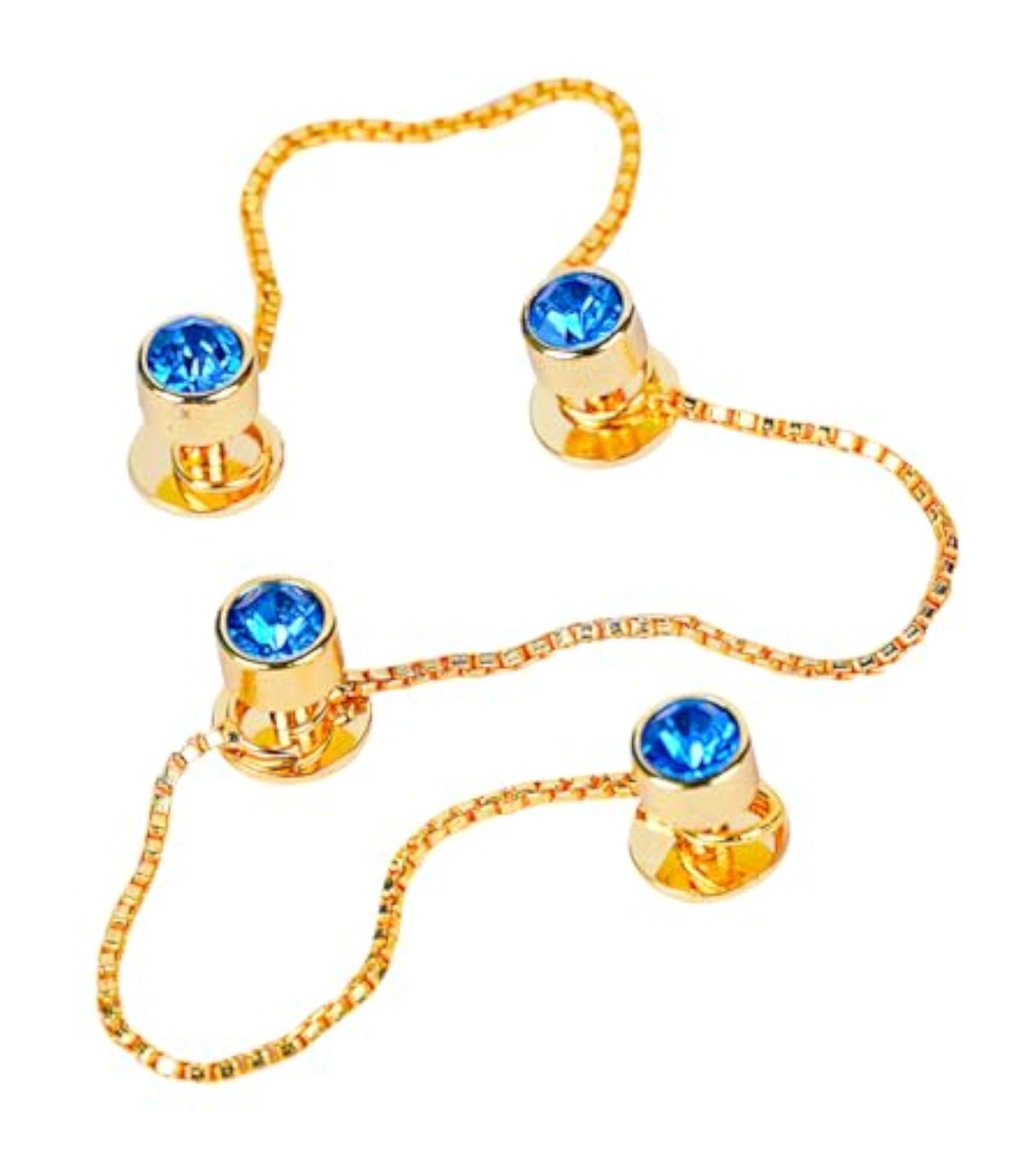 Gold Plated Rhodium Polished Blue Sapphire Kurta Buttons