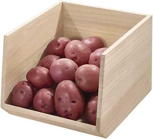 iDesign Wire and Paulownia Wood Open Front Bin, 16-Inch x 8-Inch x 6-Inch Size, White