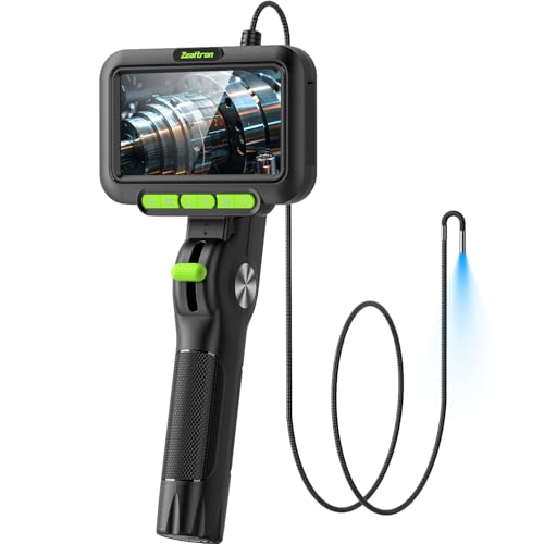 Zealtron Endoskopkamera beweglicher Kopf 3.9mm, Endoskopkamera mit Licht 3.9mm Sonde, 1m Selbstrückstellender Schlauch, 5 IPS Display | Rohrkamera für Motor/Industrieinspektion